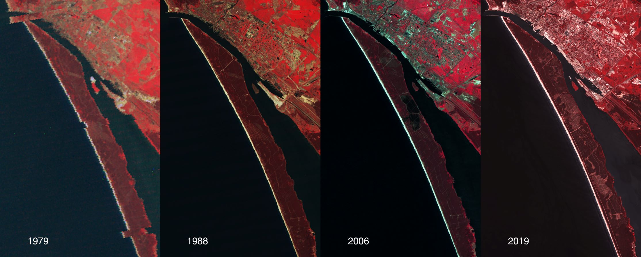 Klaipėda Curonian Spit 1979 1988 2006 2019 USGS Landsat data interpreted by Jurga Daubaraitė Jonas Žukauskas