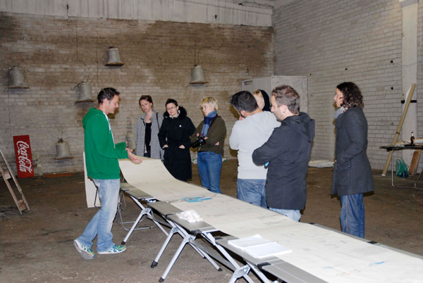 Artist in Residence Peter Wehinger presenting some of his work in the hangar